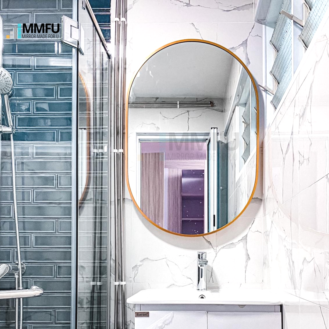 Oval Mirror with Rose Light Gold Aluminum Frame