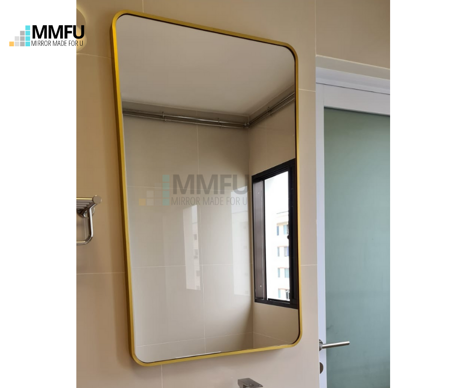 Rectangular with round corner Mirror with Gold Aluminum Frame
