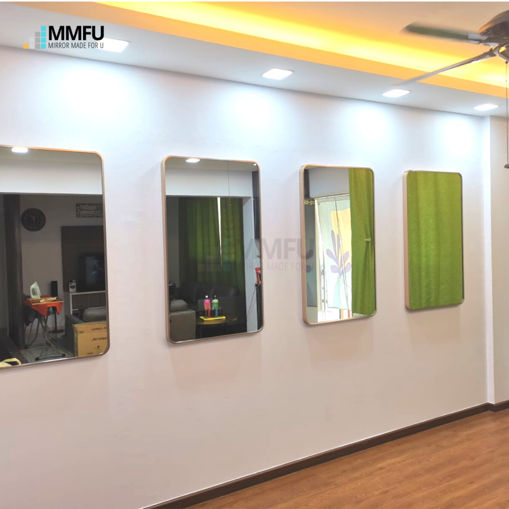 Rectangular with round corner mirror in Rose Gold Aluminum Frame