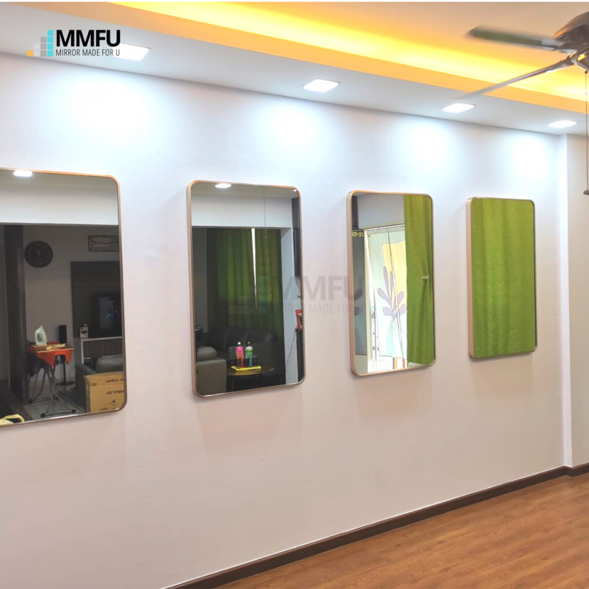 Rectangular with round corner mirror in Rose Gold Aluminum Frame