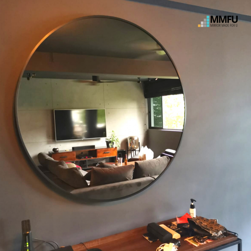 Round Tinted Mirror with Black Aluminum Frame