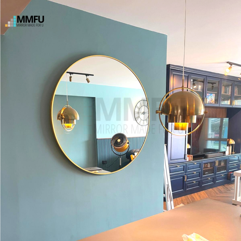 Round Mirror with Gold Anodized Aluminium Frame