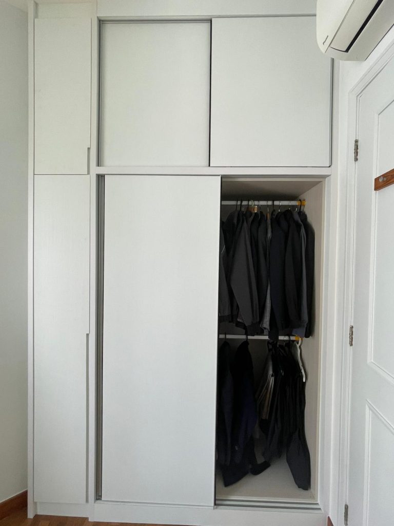 White Wooden Wardrobe in Bedroom