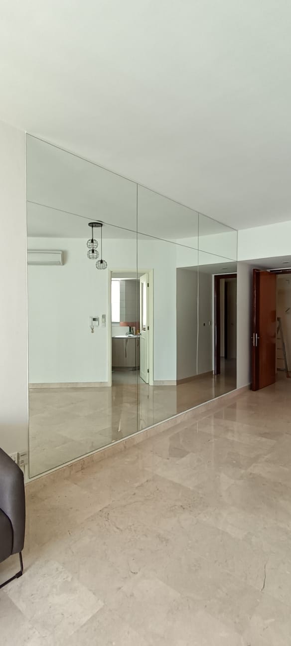 Full Length Frameless Mirror in Living Room